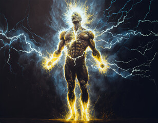 Man in lightning bolts, illustration - obrazy, fototapety, plakaty