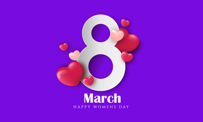international womens day march 8 with cute numbers and heart