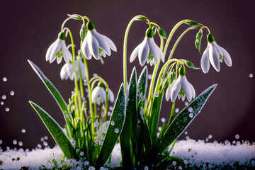Early Springtime Beauty, Galanthus, the Snowdrop, Emerges Amidst a Snowy Scene.