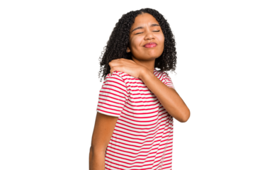 Young african american woman with curly hair cut out isolated having a shoulder pain.