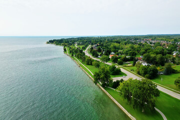 Aerial of the shoreline at Fort Erie, Ontario, Canada - 557978716