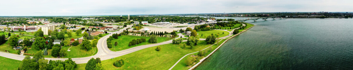 Fototapeta na wymiar Aerial panorama of the waterfront at Fort Erie, Ontario, Canada