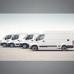 Delivery vans in a row with space for logo or text. Express delivery and shipment service concept IA Generated