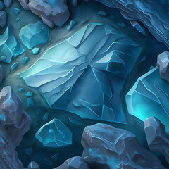 Blue glowing iced rock texture illustration for game design. Blue iced rocks on ground. ice texture. Ice rocks. Game asset.