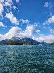 Mountains over the ocean, near Puerto Natales, Chile