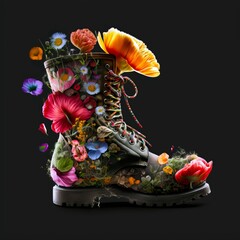 Illustration of Footwear with Wildflowers Growing Around and Inside