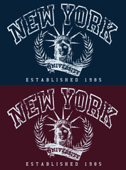Vintage typography college varsity new york state slogan print with grunge effect for graphic tee t shirt or sweatshirt - Vector
