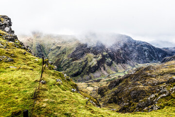 View on Snowdon mountain behind the clouds