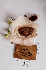 Flatlay steak from marbled beef