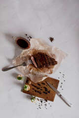 Flatlay steak from marbled beef
