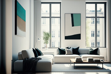 White walls in a contemporary living room,. Generative AI