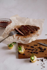 Flatlay steak from marbled beef