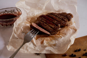 Flatlay steak from marbled beef