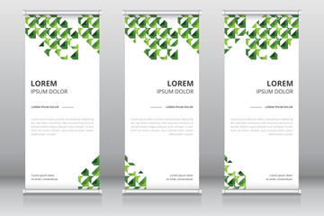 Modern and professional roll up banner template or vertical signboard template with green monochrome artwork, Retractable banner, Pull up banner, Standee template, X-banner template