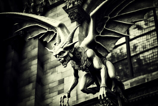 Gargoyle statue on the Walls of a Medieval Church. Generative AI