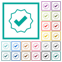 Verified sticker outline flat color icons with quadrant frames