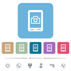 Mobile photography flat icons on color rounded square backgrounds