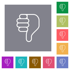 Right handed thumbs down outline square flat icons