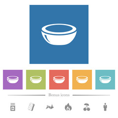 Glossy Bowl flat white icons in square backgrounds