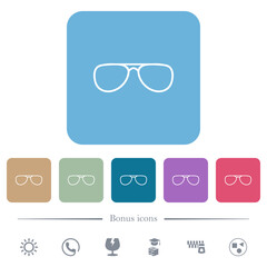 Glasses flat icons on color rounded square backgrounds