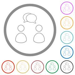 Two talking persons with oval bubbles outline flat icons with outlines