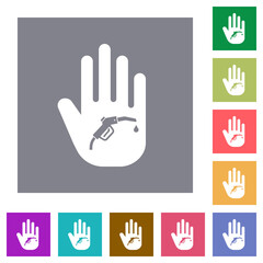 Hand shaped fuel sanction sign solid square flat icons