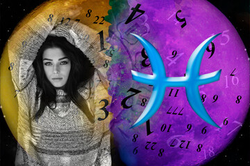 Woman zodiac sign Pisces, astrological signs and numerology