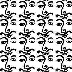 smiley faces with mustaches forming a seamless pattern on a white background, simple vector pattern