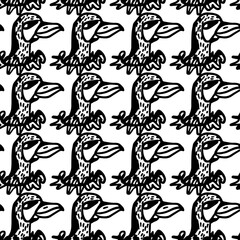 seamless tile with an abstract bird drawn in black color on a white background, vector simple pattern
