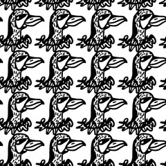 seamless tile with an abstract bird drawn in black color on a white background, vector simple pattern