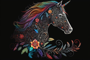 Rainbow unicorn fantasy horse silhouette, Generative AI