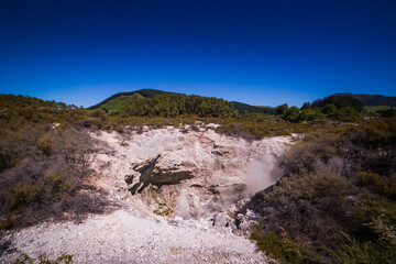 Rotorua Wai-o-Tapu weird and unique landscape, geothermal activity, volcanic landforms, hot pools and lakes North Island New Zealand