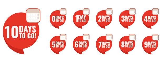 Number 0, 1, 2, 3, 4, 5, 6, 7, 8, 9, 10, of days left to go. Collection badges sale, landing page, banner.