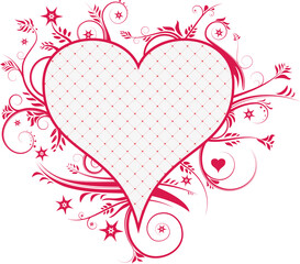 abstract ornate floral heart in red and white