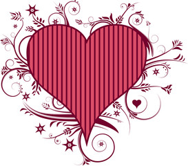 abstract ornate floral heart in pink with stripes