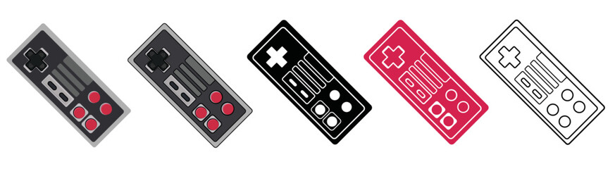 entertainment system controller set isolated on white background in color, line drawing and solid silhouette. Vector illustration for graphic use as logo or icon for web or app © Shiraufa