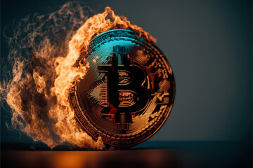 Fototapeta na wymiar Bitcoin Crash. The Collapse of Bitcoin. Flaming up. Generative AI