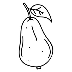Cute pear in hand drawn doodle style. Fruit vector illustration. Coloring page for kids.