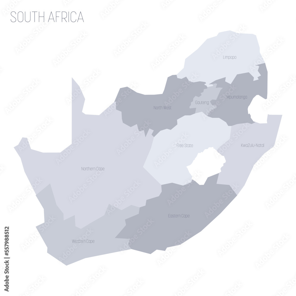 Poster south africa political map of administrative divisions - provinces. grey vector map with labels. - Posters