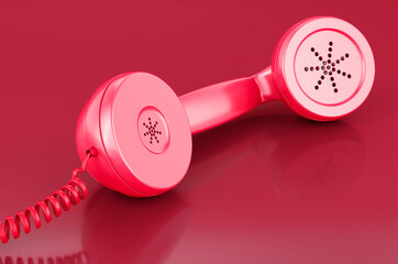 Handset, telephone receiver in trending viva magenta colors, 3D rendering