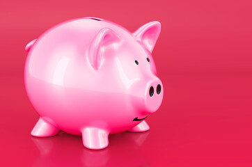 Piggy bank in trending viva magenta colors, 3D rendering