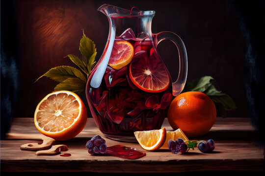 Sangria, spanich summer wine in glass jar