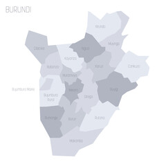 Burundi political map of administrative divisions - provinces. Grey vector map with labels.