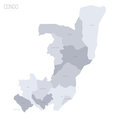 Republic of the Congo political map of administrative divisions - departments. Grey vector map with labels.