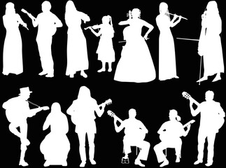 thirteen musicians isolated on black
