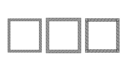 Greek ornament square frames set. Meander rectangle patterns collection. Ancient Greek fret borders. Different geometric meandros motif. Vector