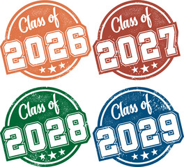Class of 2026, 2027, 2028, and 2029 Graduation Stamps - obrazy, fototapety, plakaty