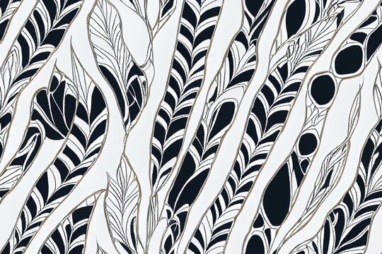 seamless ikat pattern Texture of black ogee shapes on a white backdrop. Generative AI