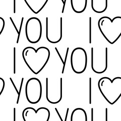 Cute doodle lettering,I love you pattern. Hand drawn doodle illustration.