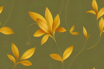Expensive golden tropical foliage and flowers seamless backdrop. Generative AI